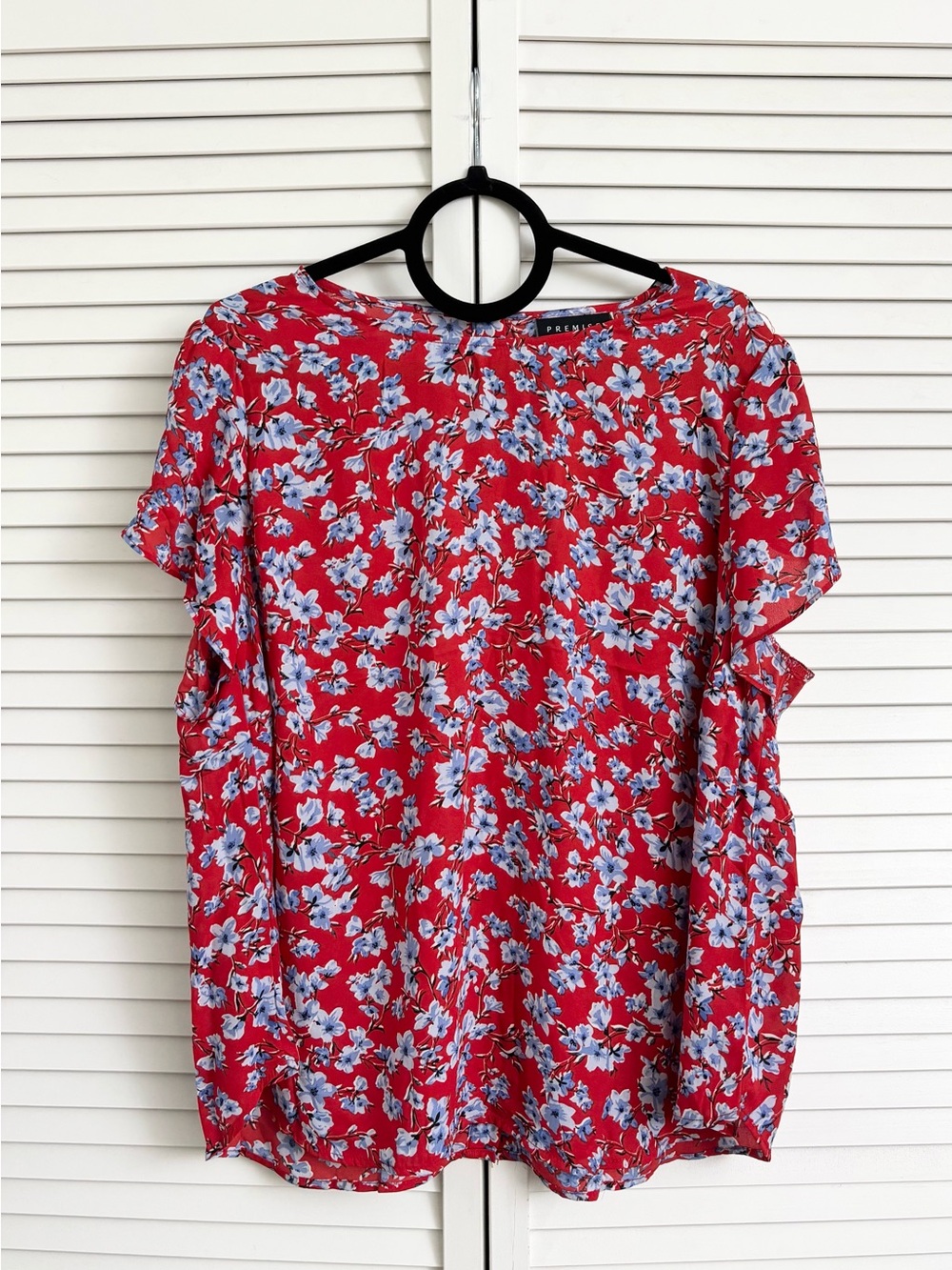 Premise Women’s Red Floral Short Sleeve Blouse, Size: 1X, NWT